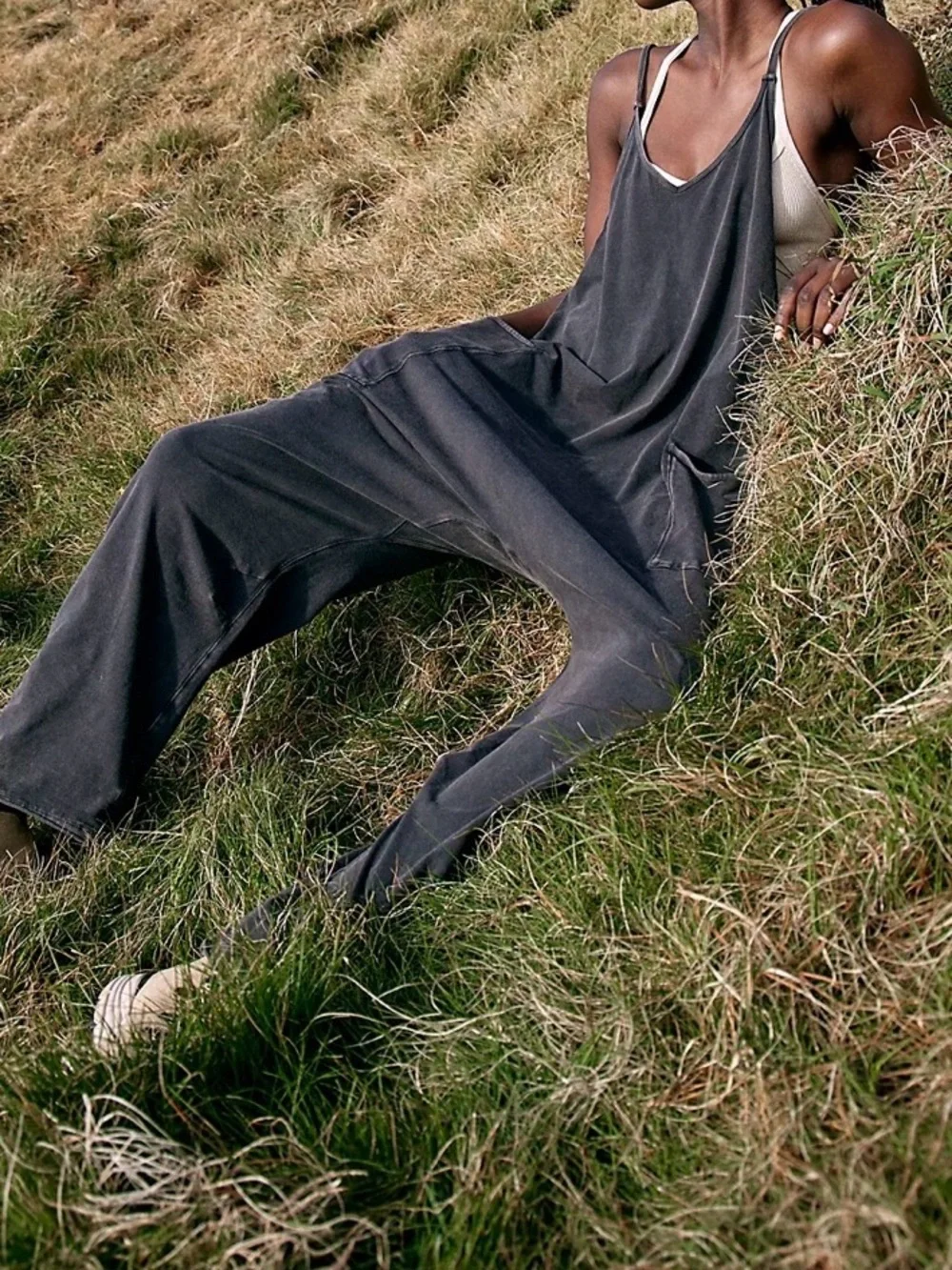Free People Gray Washed Knit Tank